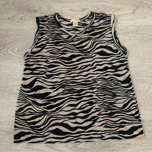 Plisse Tan & Black Tiger Stripe Sleeveless Top Size PM